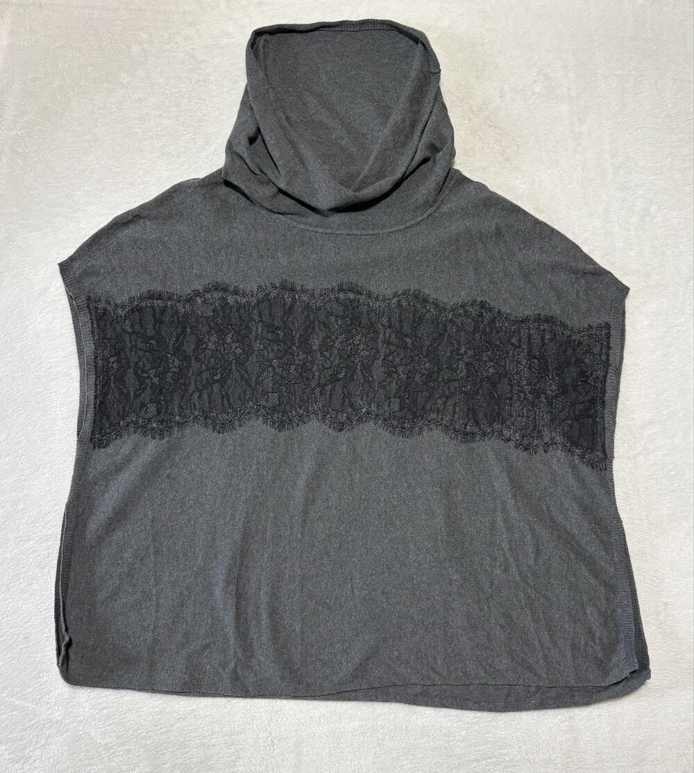 Colourworks Sweater Womens Medium Gray Cowl Neck Cape Lace Knit Poncho